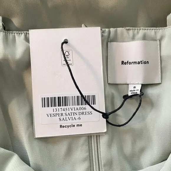 Reformation Vesper Satin Dress Salvia - Picture 9 of 11